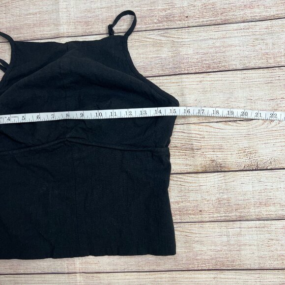 Free People James Black Linen Crop Tank Top Adjustable Straps Size Small - Picture 4 of 13
